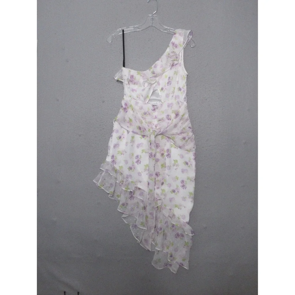 Majorelle Dress Floral One Shoulder Ruffle Asymmetrical Coquette Romantic Fairy‎